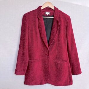 Henri Bendel Rich Red One Button Chenille Blazer